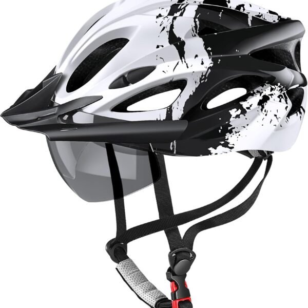 Bike Helmet with USB Rechargeable LED Light Detachable Goggles and Sun Visor, Mountain & Road Bicycle Helmets for Men Women Adult Cycling Helmets