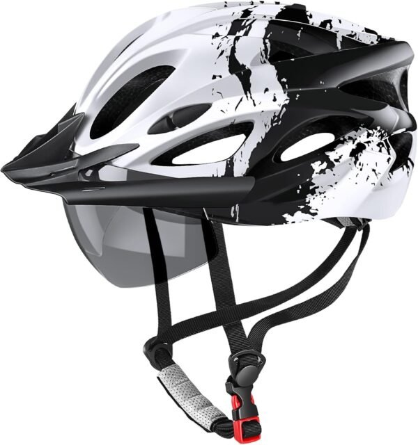 Bike Helmet with USB Rechargeable LED Light Detachable Goggles and Sun Visor, Mountain & Road Bicycle Helmets for Men Women Adult Cycling Helmets