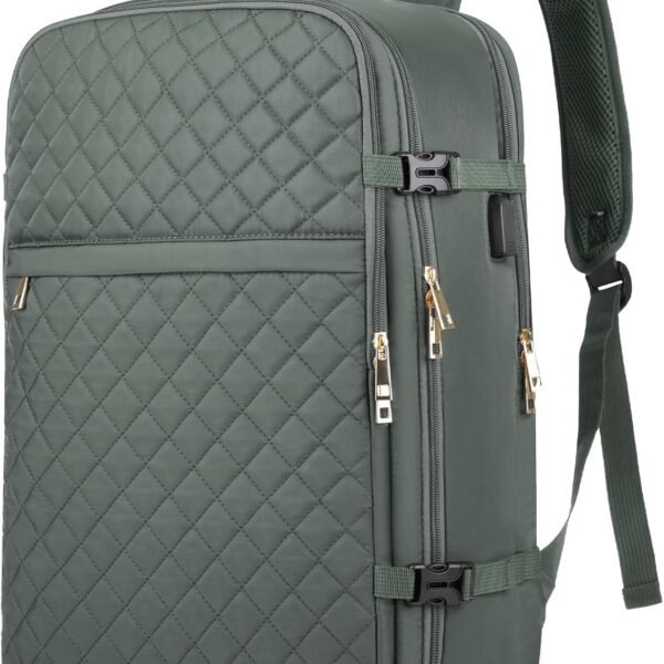 Large Travel Backpack Women, Flight Approved Carry On Backpack, Water Resistant Anti-Theft Large Casual Daypack Fit 17 Inch Laptop with USB Charging Port, Olive Green