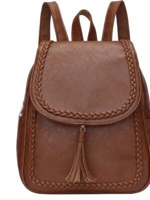 Fashion Small Synthetic Leather Backpack Purse For Women and Ladies with Tassel (Brown)