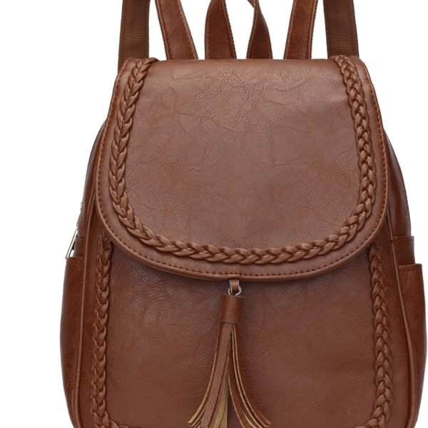Fashion Small Synthetic Leather Backpack Purse For Women and Ladies with Tassel (Brown)
