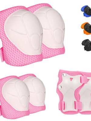 Kids Protective Gear Set - Knee Pads Elbow Pads with Wrist Guards for Ages 3-12 | 3-in-1 Safety Protective Gear for Skating, Cycling, Biking, Roller Skates, Scooters (Pink, S(3-7Years))