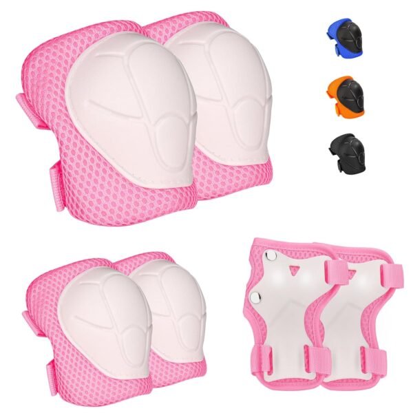 Kids Protective Gear Set - Knee Pads Elbow Pads with Wrist Guards for Ages 3-12 | 3-in-1 Safety Protective Gear for Skating, Cycling, Biking, Roller Skates, Scooters (Pink, S(3-7Years))