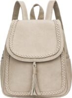 Fashion Small Synthetic Leather Backpack Purse For Women and Ladies with Tassel (beige)
