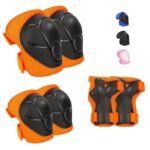 Kids Protective Gear Set - Knee Pads Elbow Pads with Wrist Guards for Ages 3-12 | 3-in-1 Safety Protective Gear for Skating, Cycling, Biking, Roller Skates, Scooters (Orange, S(3-7Years))
