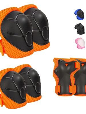 Kids Protective Gear Set - Knee Pads Elbow Pads with Wrist Guards for Ages 3-12 | 3-in-1 Safety Protective Gear for Skating, Cycling, Biking, Roller Skates, Scooters (Orange, S(3-7Years))