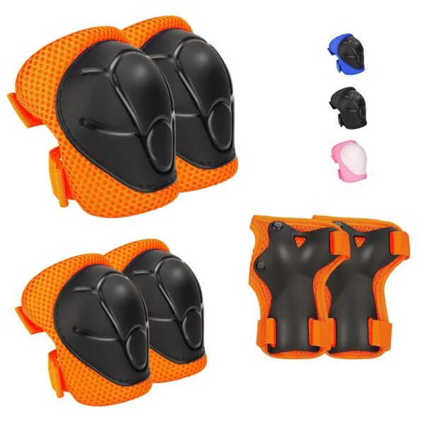 Kids Protective Gear Set - Knee Pads Elbow Pads with Wrist Guards for Ages 3-12 | 3-in-1 Safety Protective Gear for Skating, Cycling, Biking, Roller Skates, Scooters (Orange, S(3-7Years))
