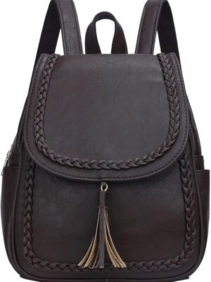 Fashion Small Synthetic Leather Backpack Purse For Women and Ladies with Tassel (Coffee)