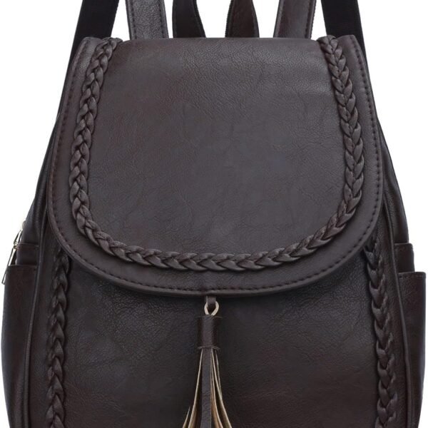 Fashion Small Synthetic Leather Backpack Purse For Women and Ladies with Tassel (Coffee)