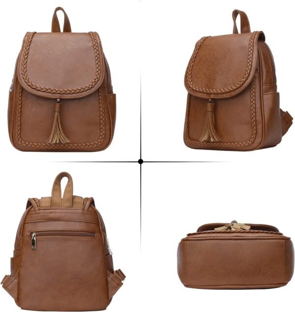 Fashion Small Synthetic Leather Backpack Purse For Women and Ladies with Tassel (Brown)