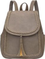 Fashion Small Synthetic Leather Backpack Purse For Women and Ladies with Tassel (Khaki)
