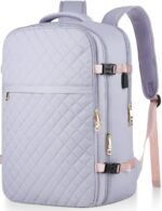 Large Travel Backpack Women, Flight Approved Carry On Backpack, Water Resistant Anti-Theft Large Casual Daypack Fit 17 Inch Laptop with USB Charging Port, Light Purple