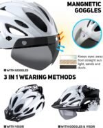 Bike Helmet with USB Rechargeable LED Light Detachable Goggles and Sun Visor, Mountain & Road Bicycle Helmets for Men Women Adult Cycling Helmets