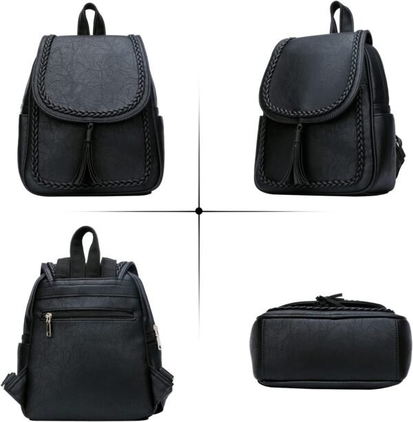Fashion Small Synthetic Leather Backpack Purse For Women and Ladies with Tassel (Black)