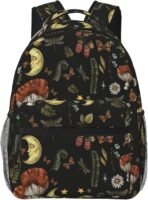 dark academia backpack,mushroom backpack,whimsical backpack,backpack for women, backpack,black backpack,11.4 * 7.8 * 15.7 inches,011