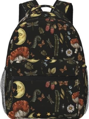 dark academia backpack,mushroom backpack,whimsical backpack,backpack for women, backpack,black backpack,11.4 * 7.8 * 15.7 inches,011