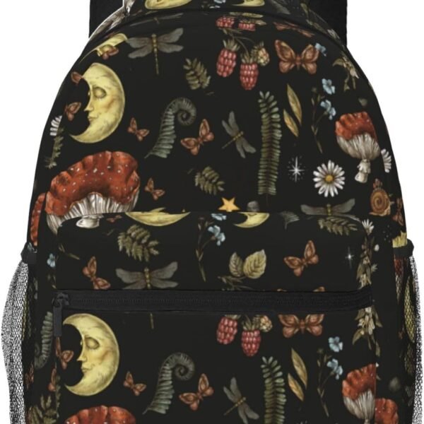 dark academia backpack,mushroom backpack,whimsical backpack,backpack for women, backpack,black backpack,11.4 * 7.8 * 15.7 inches,011