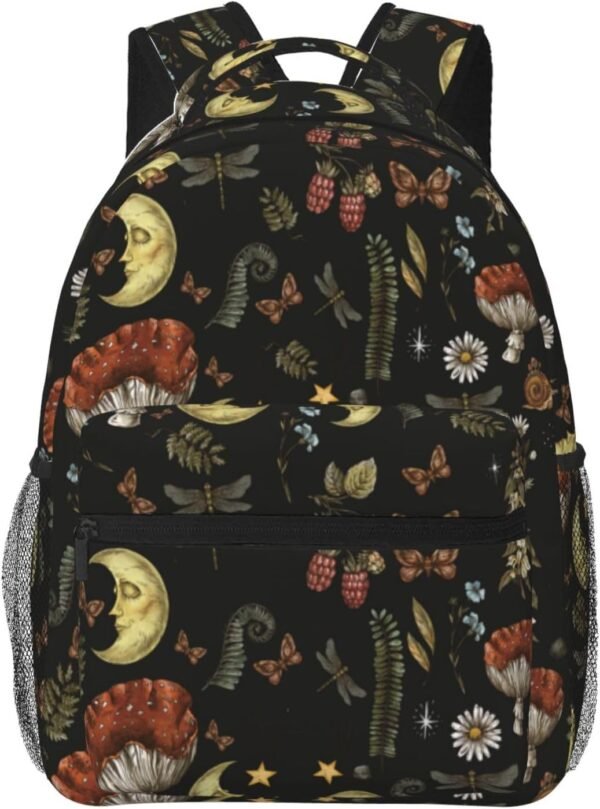 dark academia backpack,mushroom backpack,whimsical backpack,backpack for women, backpack,black backpack,11.4 * 7.8 * 15.7 inches,011