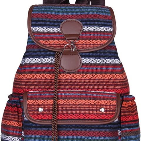 Vintage Backpack for Women,Boho Casual Backpack Purse,Unique Style Fashion Ethnic Handbag Shoulder Bag,Red