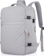 Large Travel Backpack Women, Flight Approved Carry On Backpack, Water Resistant Anti-Theft Large Casual Daypack Fit 17 Inch Laptop with USB Charging Port, Grey