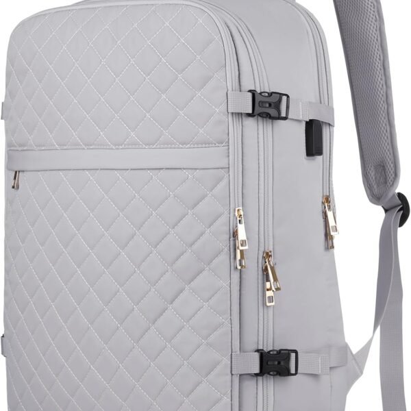 Large Travel Backpack Women, Flight Approved Carry On Backpack, Water Resistant Anti-Theft Large Casual Daypack Fit 17 Inch Laptop with USB Charging Port, Grey