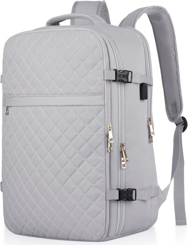 Large Travel Backpack Women, Flight Approved Carry On Backpack, Water Resistant Anti-Theft Large Casual Daypack Fit 17 Inch Laptop with USB Charging Port, Grey