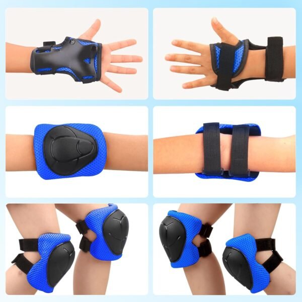 Kids Protective Gear Set - Knee Pads Elbow Pads with Wrist Guards for Ages 3-12 | 3-in-1 Safety Protective Gear for Skating, Cycling, Biking, Roller Skates, Scooters (Blue, ‎S(3-7Years))