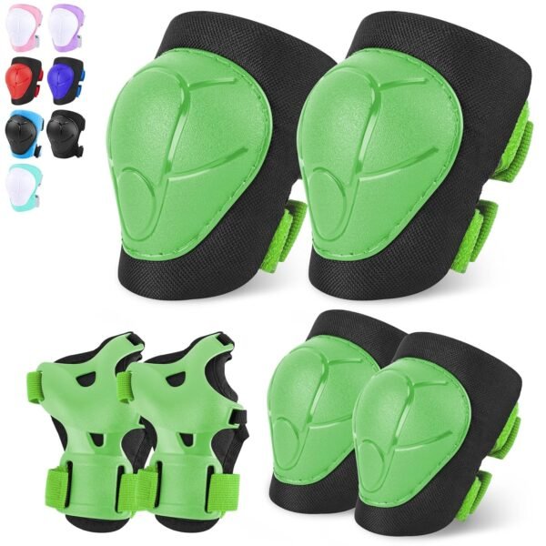 Knee Pads for Kids Knee and Elbow Pads Wrist Guards Adjustable Protective Gear Set for Girls Boys Inline Skating Biking Skateboard Scooter Knee Pads,Green,3-8 Years
