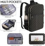 Carry On Backpack for Women, Flight Approved Large Travel Laptop Backpack with USB Charge Port, 17 Inch Water Resistant Luggage Travel Bag for Weekender Business, Black - Gold Rhombus