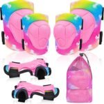 Knee Pads for Kids Adjustable Protective Gear Set with Mesh Bag Knee Pads and Elbow Pads Wrist Guard for Girls Kids Roller Skates Cycling Skateboard Scooter, 3-8 Years