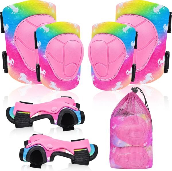 Knee Pads for Kids Adjustable Protective Gear Set with Mesh Bag Knee Pads and Elbow Pads Wrist Guard for Girls Kids Roller Skates Cycling Skateboard Scooter, 3-8 Years