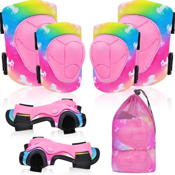 Knee Pads for Kids Adjustable Protective Gear Set with Mesh Bag Knee Pads and Elbow Pads Wrist Guard for Girls Kids Roller Skates Cycling Skateboard Scooter, 3-8 Years