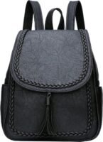Fashion Small Synthetic Leather Backpack Purse For Women and Ladies with Tassel (Black)