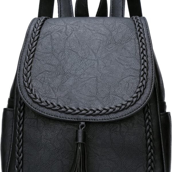 Fashion Small Synthetic Leather Backpack Purse For Women and Ladies with Tassel (Black)