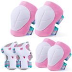 Kids Knee and Elbow Pads Wrist Guards Adjustable Protective Gear Set for Girls Boys Inline Skating Biking Skateboard Scooter, Pink, 3-8 Years