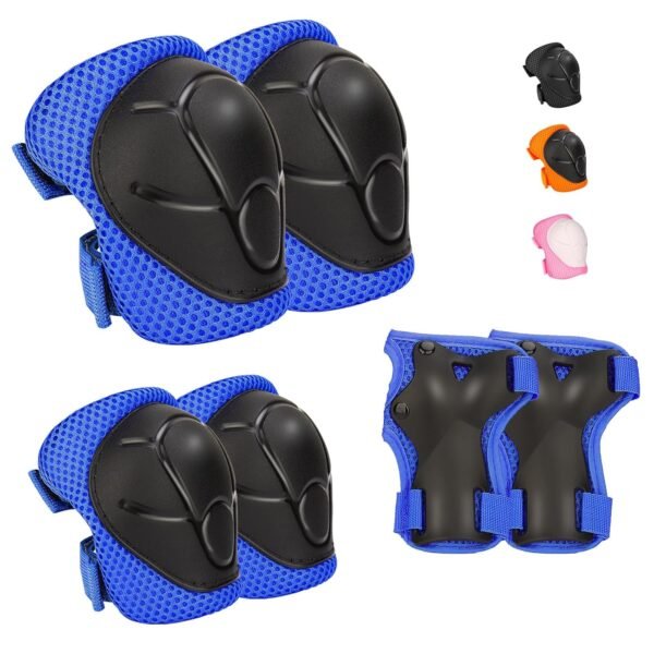 Kids Protective Gear Set - Knee Pads Elbow Pads with Wrist Guards for Ages 3-12 | 3-in-1 Safety Protective Gear for Skating, Cycling, Biking, Roller Skates, Scooters (Blue, S(3-7Years))