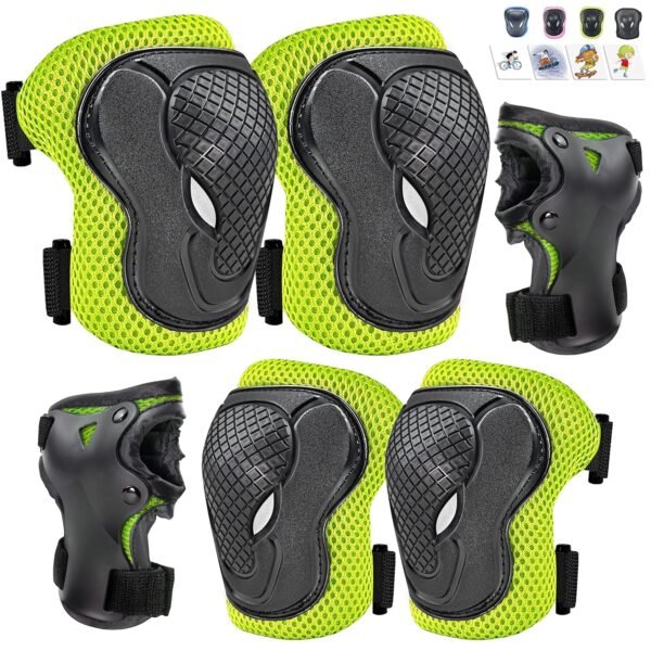 Knee Pads for Kids Knee Pads and Elbow Pads 6 in 1 Protective Gear Set with Wrist Guard for Boys Girls Skateboarding Inline Roller Skating Cycling Scooter…(Green)